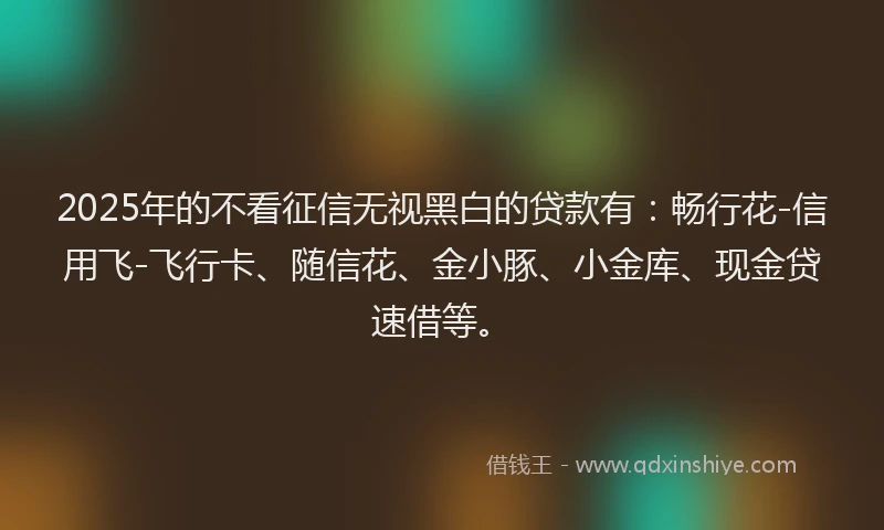 2025年的不看征信无视黑白的贷款有：畅行花-信用飞-飞行卡、随信花、金小豚、小金库、现金贷速借等。