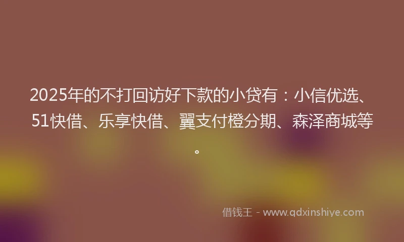 2025年的不打回访好下款的小贷有：小信优选、51快借、乐享快借、翼支付橙分期、森泽商城等。