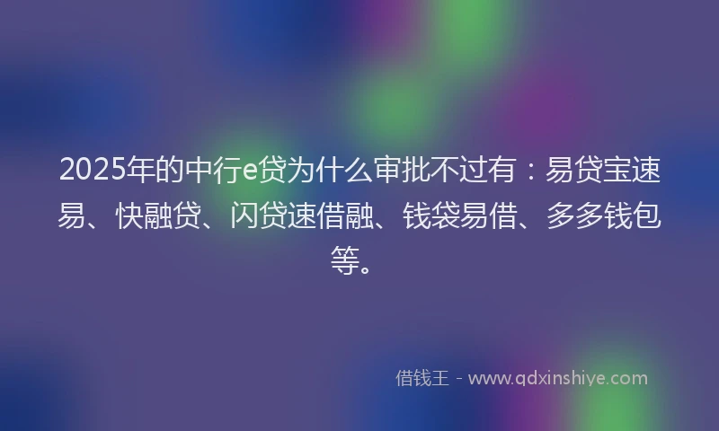2025年的中行e贷为什么审批不过有：易贷宝速易、快融贷、闪贷速借融、钱袋易借、多多钱包等。
