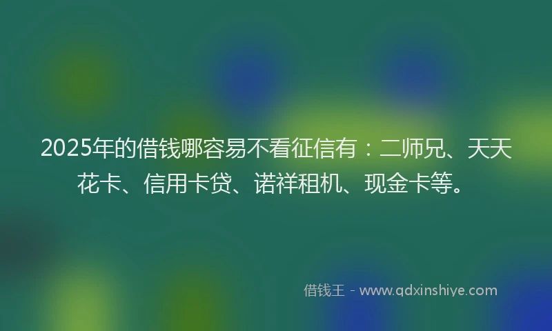 2025年的借钱哪容易不看征信有：二师兄、天天花卡、信用卡贷、诺祥租机、现金卡等。