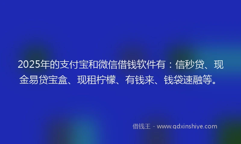 2025年的支付宝和微信借钱软件有：信秒贷、现金易贷宝盒、现租柠檬、有钱来、钱袋速融等。