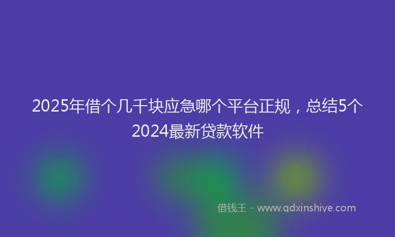2025年借个几千块应急哪个平台正规，总结5个2024最新贷款软件