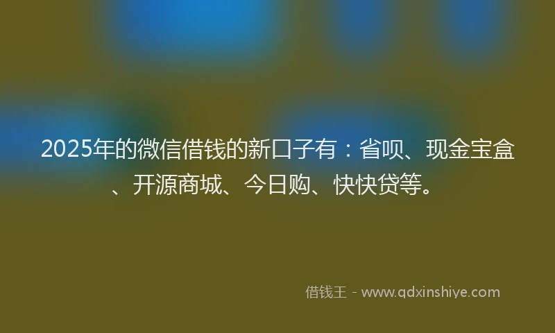 2025年的微信借钱的新口子有：省呗、现金宝盒、开源商城、今日购、快快贷等。