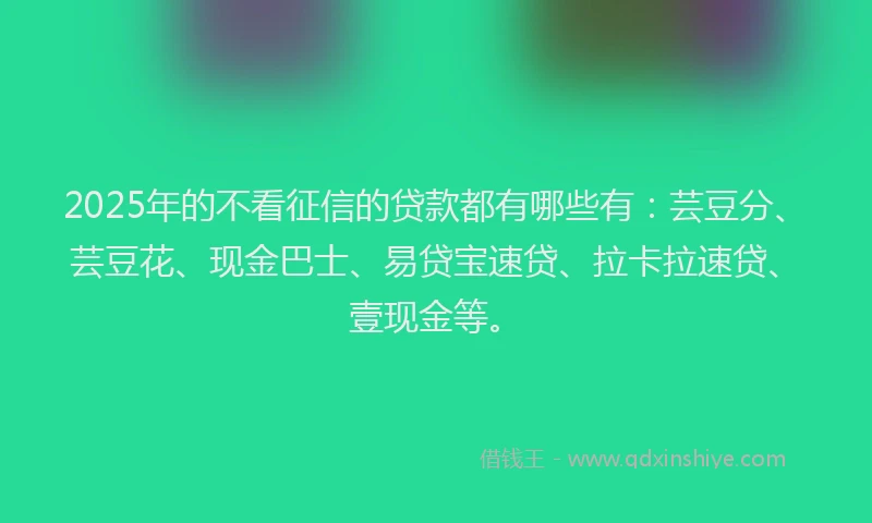 2025年的不看征信的贷款都有哪些有：芸豆分、芸豆花、现金巴士、易贷宝速贷、拉卡拉速贷、壹现金等。