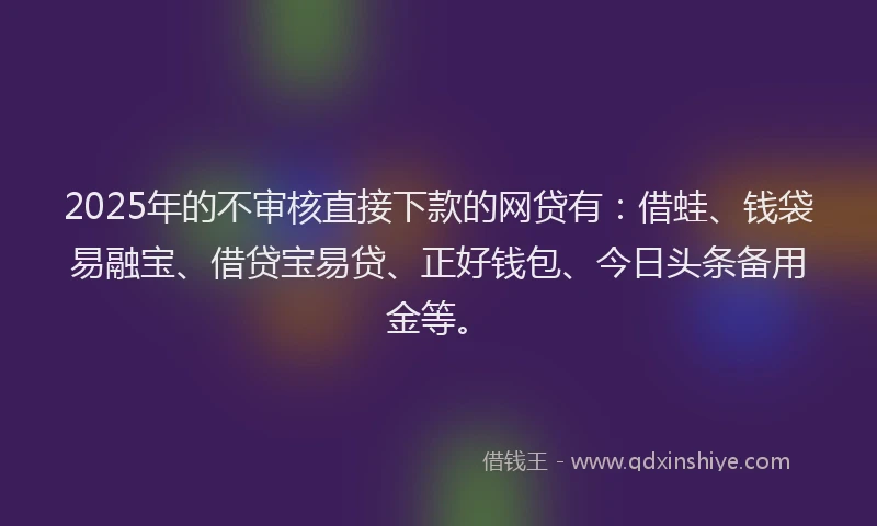 2025年的不审核直接下款的网贷有：借蛙、钱袋易融宝、借贷宝易贷、正好钱包、今日头条备用金等。