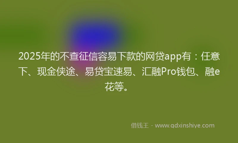 2025年的不查征信容易下款的网贷app有：任意下、现金侠途、易贷宝速易、汇融Pro钱包、融e花等。