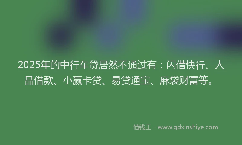 2025年的中行车贷居然不通过有：闪借快行、人品借款、小赢卡贷、易贷通宝、麻袋财富等。