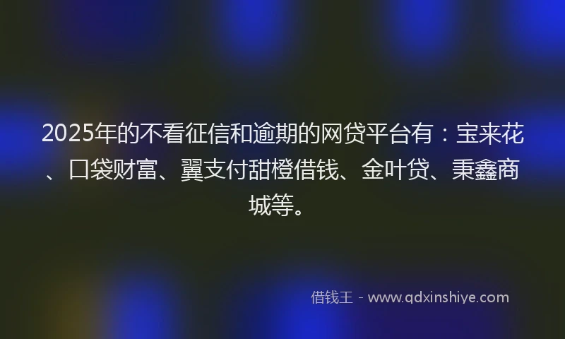 2025年的不看征信和逾期的网贷平台有：宝来花、口袋财富、翼支付甜橙借钱、金叶贷、秉鑫商城等。