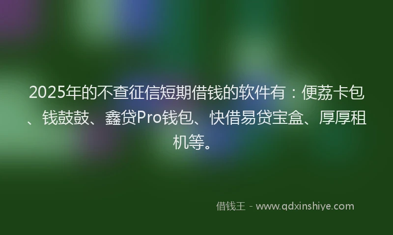 2025年的不查征信短期借钱的软件有：便荔卡包、钱鼓鼓、鑫贷Pro钱包、快借易贷宝盒、厚厚租机等。