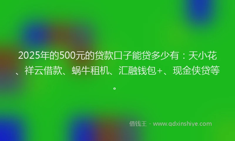 2025年的500元的贷款口子能贷多少有：天小花、祥云借款、蜗牛租机、汇融钱包+、现金侠贷等。