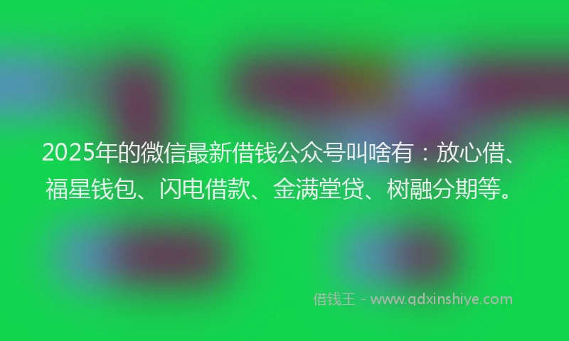 2025年的微信最新借钱公众号叫啥有：放心借、福星钱包、闪电借款、金满堂贷、树融分期等。