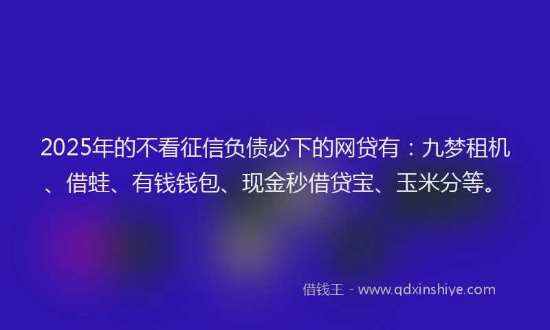 2025年的不看征信负债必下的网贷有：九梦租机、借蛙、有钱钱包、现金秒借贷宝、玉米分等。