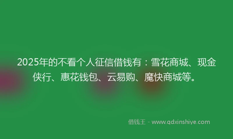 2025年的不看个人征信借钱有：雪花商城、现金侠行、惠花钱包、云易购、魔快商城等。