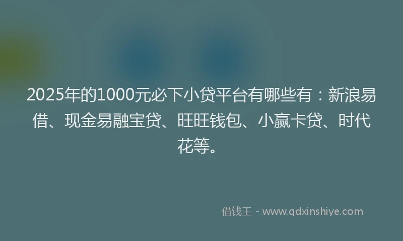 2025年的1000元必下小贷平台有哪些有：新浪易借、现金易融宝贷、旺旺钱包、小赢卡贷、时代花等。