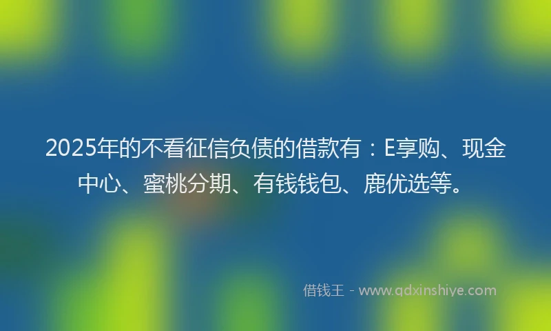 2025年的不看征信负债的借款有：E享购、现金中心、蜜桃分期、有钱钱包、鹿优选等。