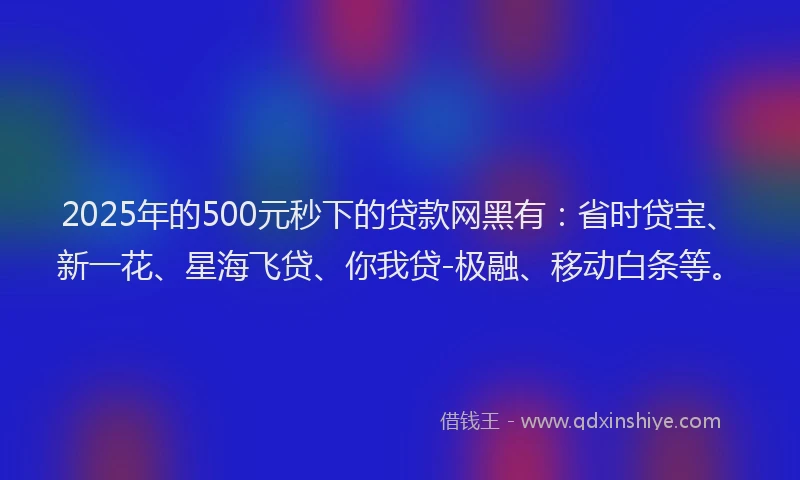 2025年的500元秒下的贷款网黑有：省时贷宝、新一花、星海飞贷、你我贷-极融、移动白条等。