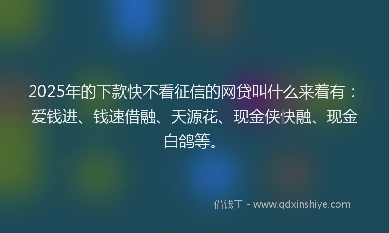 2025年的下款快不看征信的网贷叫什么来着有：爱钱进、钱速借融、天源花、现金侠快融、现金白鸽等。