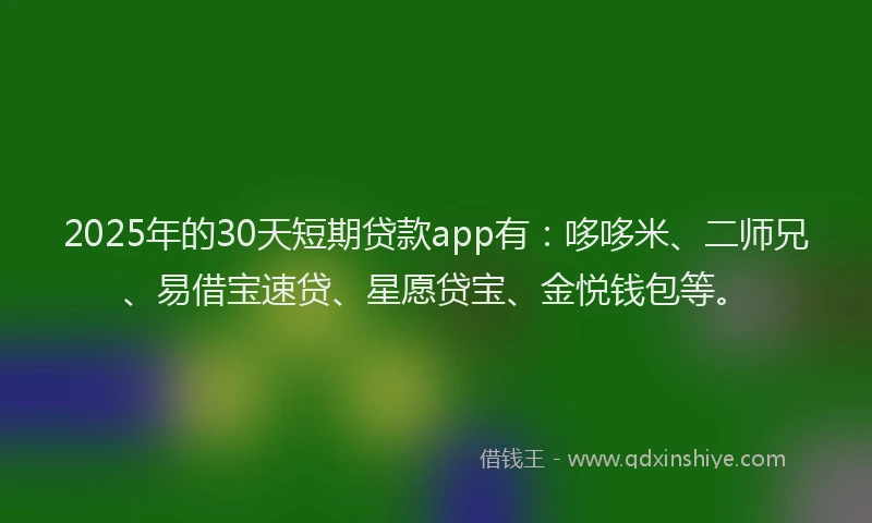 2025年的30天短期贷款app有：哆哆米、二师兄、易借宝速贷、星愿贷宝、金悦钱包等。