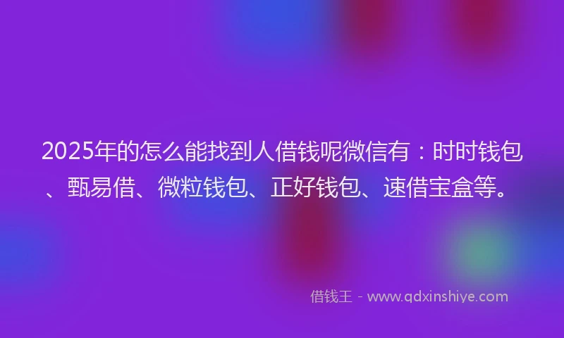2025年的怎么能找到人借钱呢微信有：时时钱包、甄易借、微粒钱包、正好钱包、速借宝盒等。