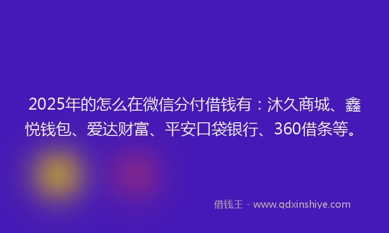 2025年的怎么在微信分付借钱有：沐久商城、鑫悦钱包、爱达财富、平安口袋银行、360借条等。