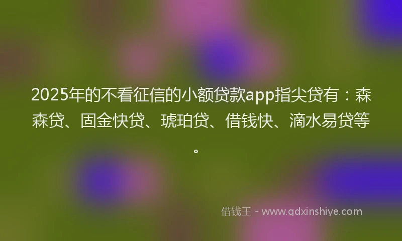 2025年的不看征信的小额贷款app指尖贷有：森森贷、固金快贷、琥珀贷、借钱快、滴水易贷等。
