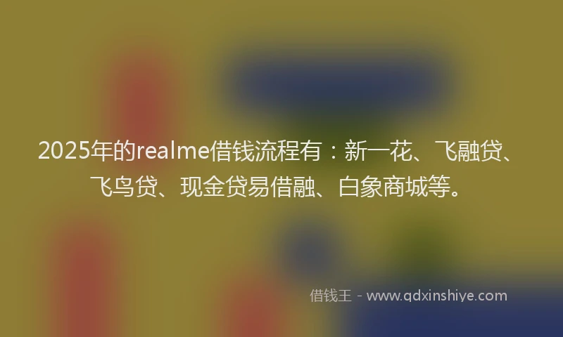 2025年的realme借钱流程有：新一花、飞融贷、飞鸟贷、现金贷易借融、白象商城等。