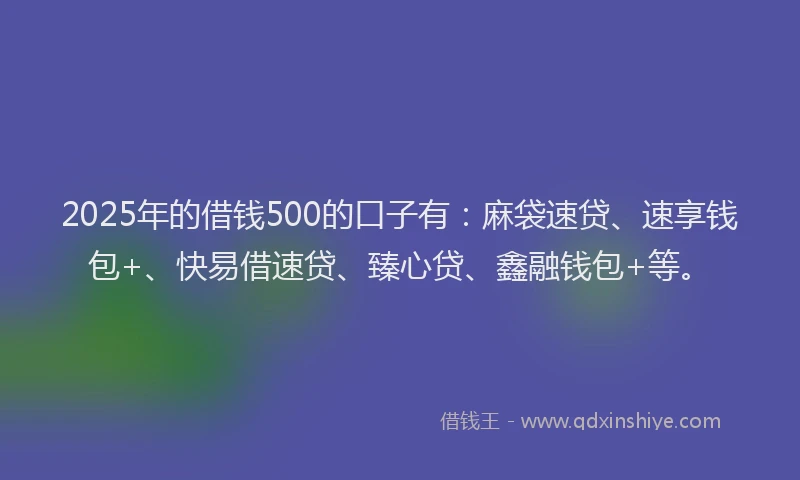 2025年的借钱500的口子有：麻袋速贷、速享钱包+、快易借速贷、臻心贷、鑫融钱包+等。