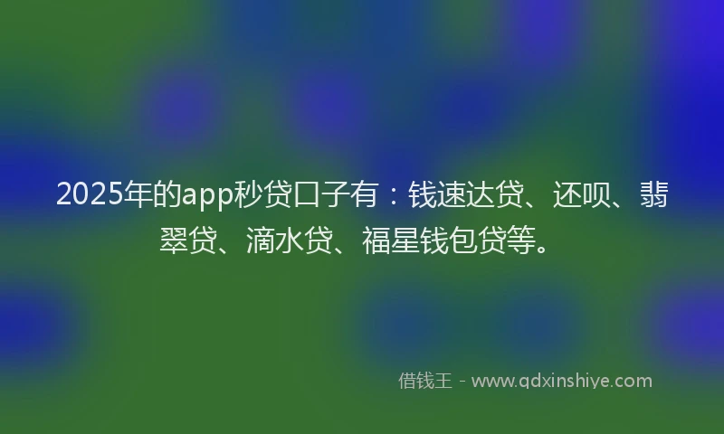 2025年的app秒贷口子有：钱速达贷、还呗、翡翠贷、滴水贷、福星钱包贷等。