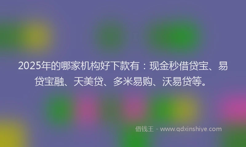 2025年的哪家机构好下款有：现金秒借贷宝、易贷宝融、天美贷、多米易购、沃易贷等。