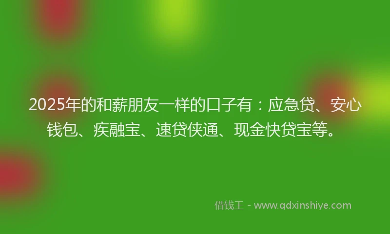 2025年的和薪朋友一样的口子有：应急贷、安心钱包、疾融宝、速贷侠通、现金快贷宝等。