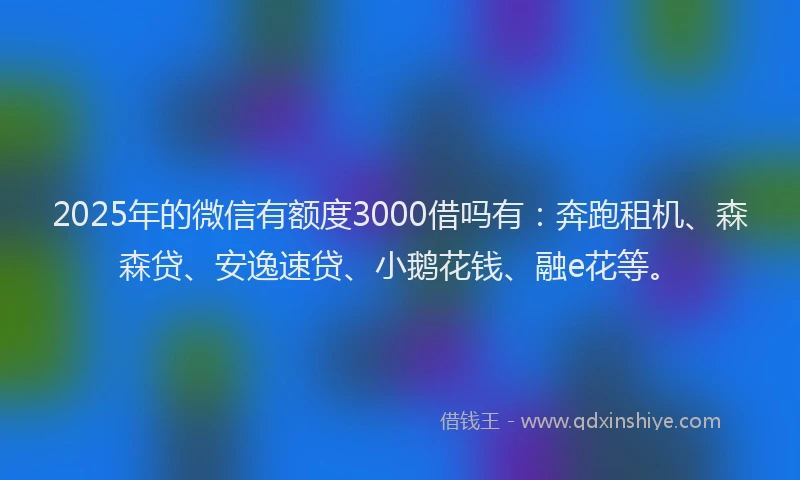 2025年的微信有额度3000借吗有：奔跑租机、森森贷、安逸速贷、小鹅花钱、融e花等。