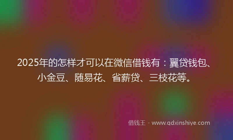 2025年的怎样才可以在微信借钱有：翼贷钱包、小金豆、随易花、省薪贷、三枝花等。