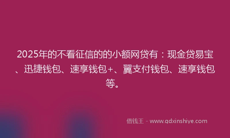 2025年的不看征信的的小额网贷有：现金贷易宝、迅捷钱包、速享钱包+、翼支付钱包、速享钱包等。