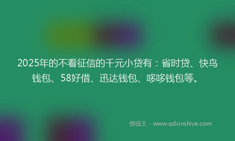 2025年的不看征信的千元小贷有：省时贷、快鸟钱包、58好借、迅达钱包、哆哆钱包等。