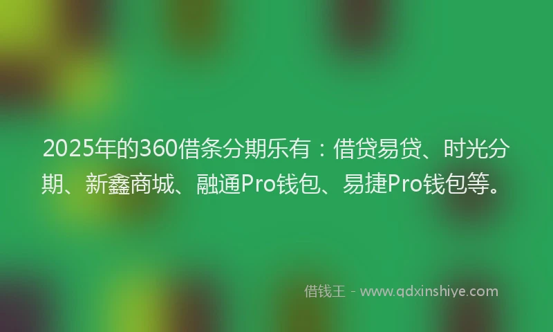 2025年的360借条分期乐有：借贷易贷、时光分期、新鑫商城、融通Pro钱包、易捷Pro钱包等。