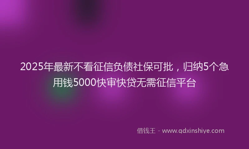 2025年最新不看征信负债社保可批，归纳5个急用钱5000快审快贷无需征信平台