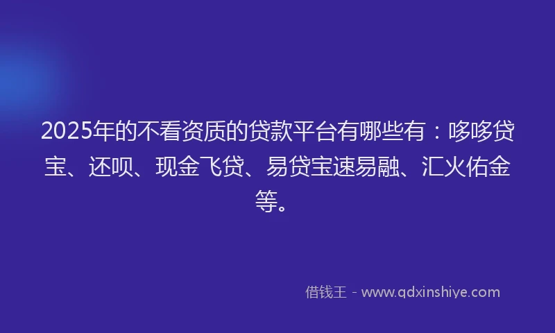 2025年的不看资质的贷款平台有哪些有：哆哆贷宝、还呗、现金飞贷、易贷宝速易融、汇火佑金等。