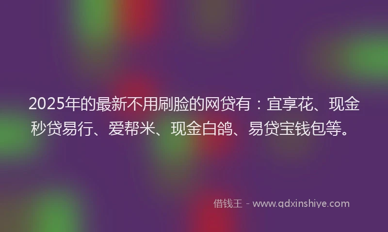 2025年的最新不用刷脸的网贷有：宜享花、现金秒贷易行、爱帮米、现金白鸽、易贷宝钱包等。