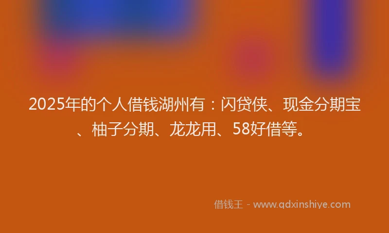 2025年的个人借钱湖州有：闪贷侠、现金分期宝、柚子分期、龙龙用、58好借等。