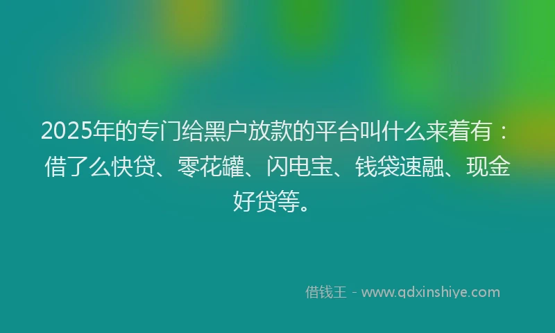 2025年的专门给黑户放款的平台叫什么来着有：借了么快贷、零花罐、闪电宝、钱袋速融、现金好贷等。