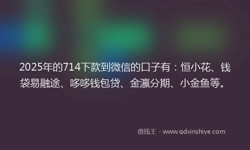 2025年的714下款到微信的口子有：恒小花、钱袋易融途、哆哆钱包贷、金瀛分期、小金鱼等。
