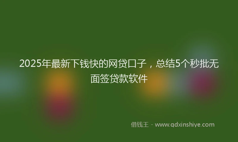 2025年最新下钱快的网贷口子，总结5个秒批无面签贷款软件