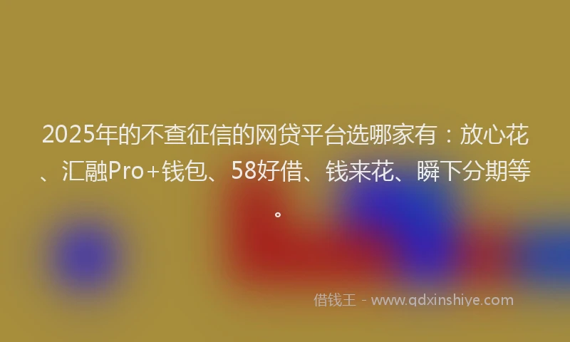 2025年的不查征信的网贷平台选哪家有：放心花、汇融Pro+钱包、58好借、钱来花、瞬下分期等。