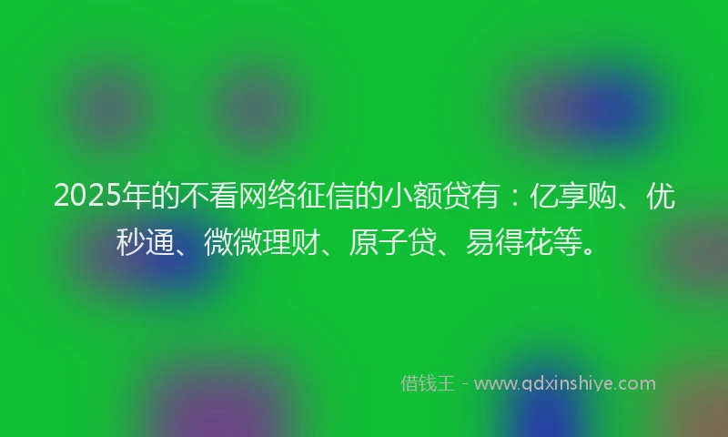 2025年的不看网络征信的小额贷有：亿享购、优秒通、微微理财、原子贷、易得花等。