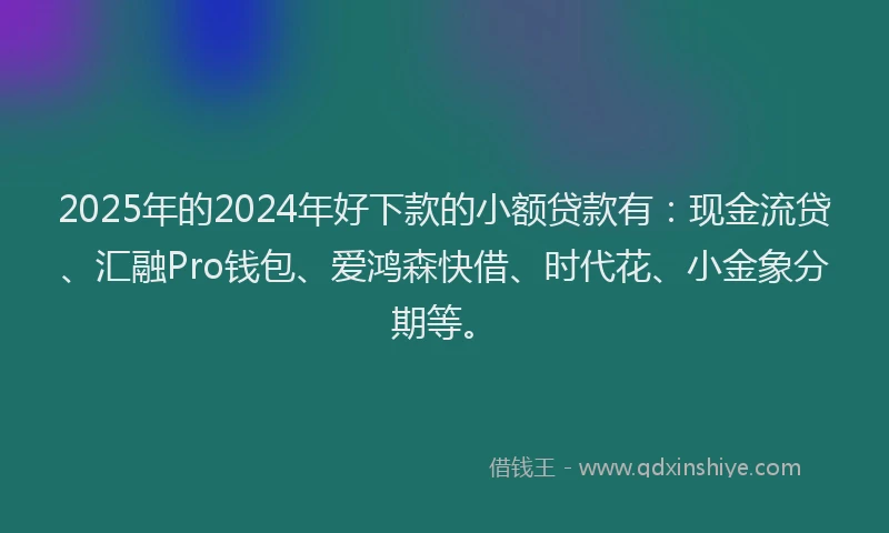 2025年的2024年好下款的小额贷款有：现金流贷、汇融Pro钱包、爱鸿森快借、时代花、小金象分期等。