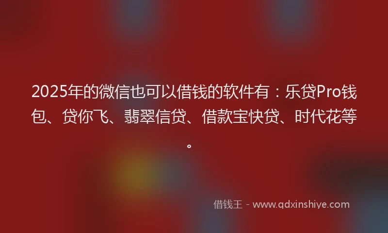 2025年的微信也可以借钱的软件有：乐贷Pro钱包、贷你飞、翡翠信贷、借款宝快贷、时代花等。