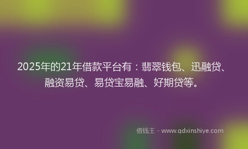 2025年的21年借款平台有：翡翠钱包、迅融贷、融资易贷、易贷宝易融、好期贷等。