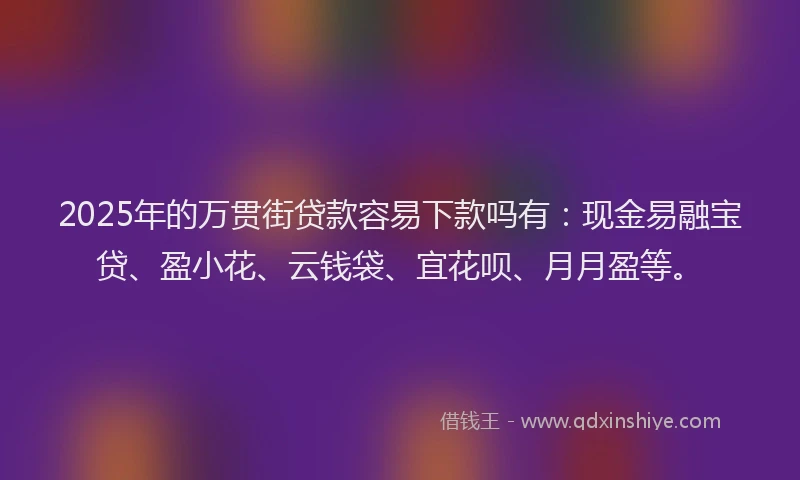 2025年的万贯街贷款容易下款吗有：现金易融宝贷、盈小花、云钱袋、宜花呗、月月盈等。