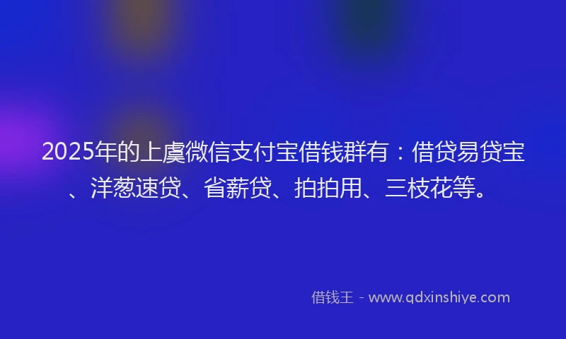 2025年的上虞微信支付宝借钱群有：借贷易贷宝、洋葱速贷、省薪贷、拍拍用、三枝花等。