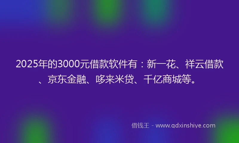 2025年的3000元借款软件有：新一花、祥云借款、京东金融、哆来米贷、千亿商城等。